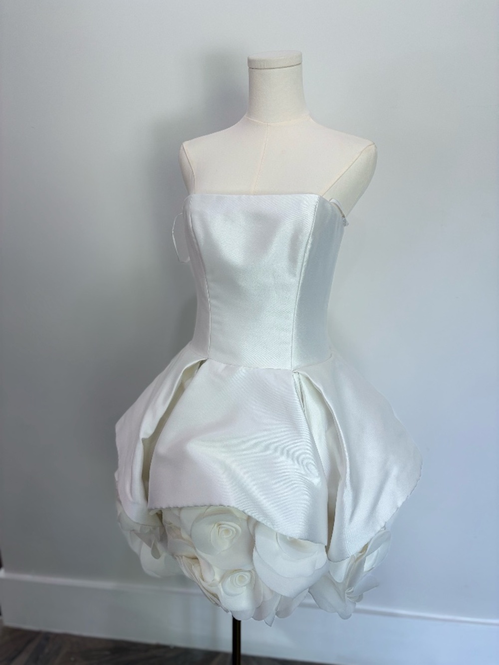 White Strapless Rose-Detail Cocktail Dress